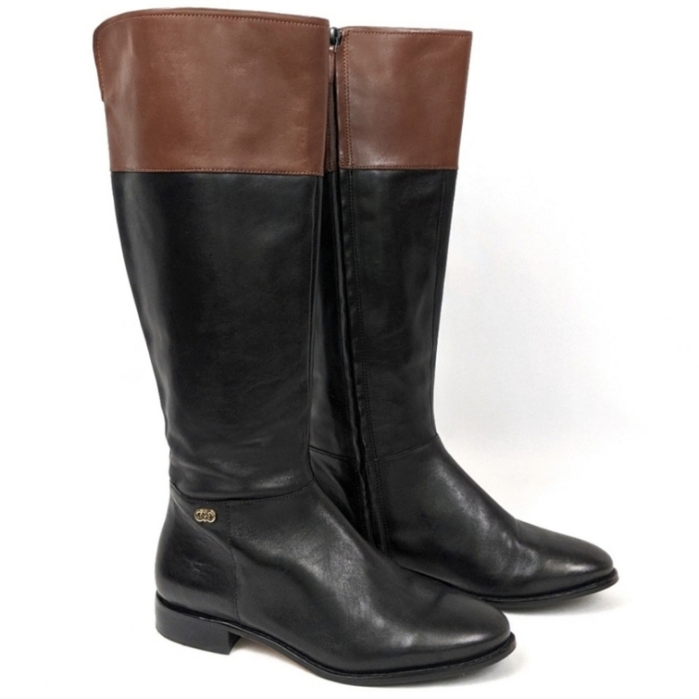 Cole Haan Primrose Leather Riding Boots Equestrian Two Tone Side Zip Preppy 6.5